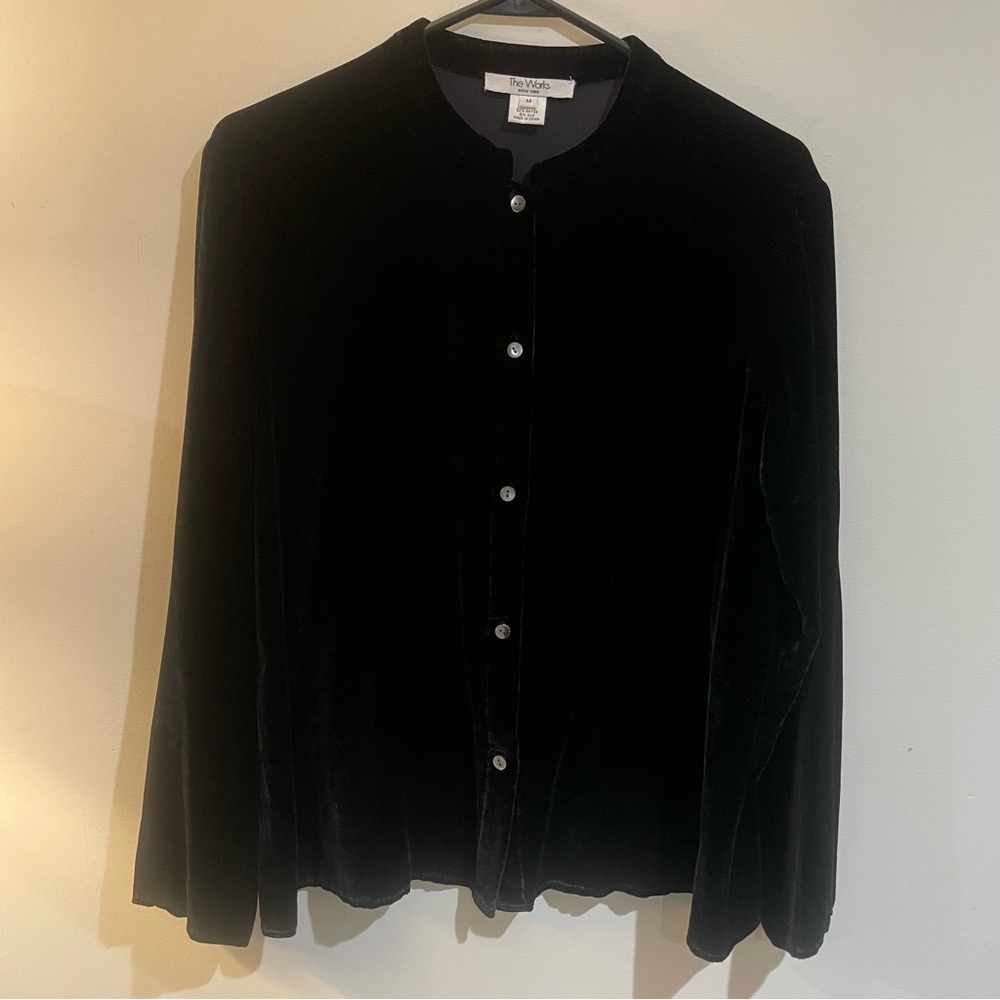 Vintage The Works button up velvet blouse